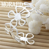 925 Sterling Silver Bangle Bracelet Women Flower Big Bangle Jewelry