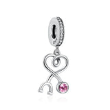 925 Silver Baseball Stethoscope Pendant Charm Bead DIY Jewelry Women Gift