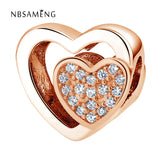 925 Silver Heart Charm Crystal Bead Clear CZ Bracelet DIY Jewelry
