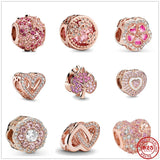925 Silver Flower Heart Charm for Bracelet Necklace