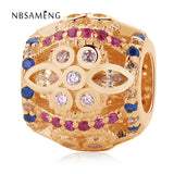 925 Silver Bead Charm Fresco Rose Crystals Fit Bracelets Women DIY Jewelry