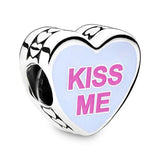 925 Silver Pastel Enamel Candy Hearts Kiss Me&xoxo Charm Bracelet Bangle