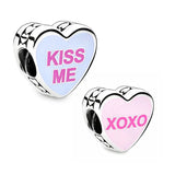 925 Silver Bead Charm Enamel Candy Hearts Kiss Me&xoxo Bracelet Bangle