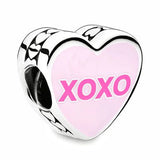 925 Silver Pastel Enamel Candy Hearts Kiss Me&xoxo Charm Bracelet Bangle