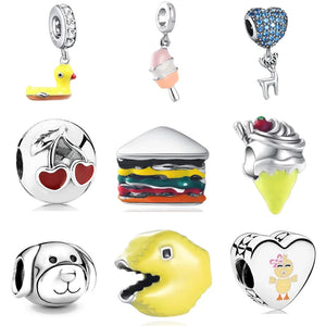 925 Sterling Silver Cake Sandwich Ice Cream Charm Bead Pendant