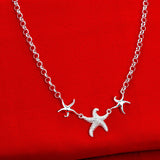 925 Silver 3 Starfish Necklace Women Wedding Jewelry Christmas