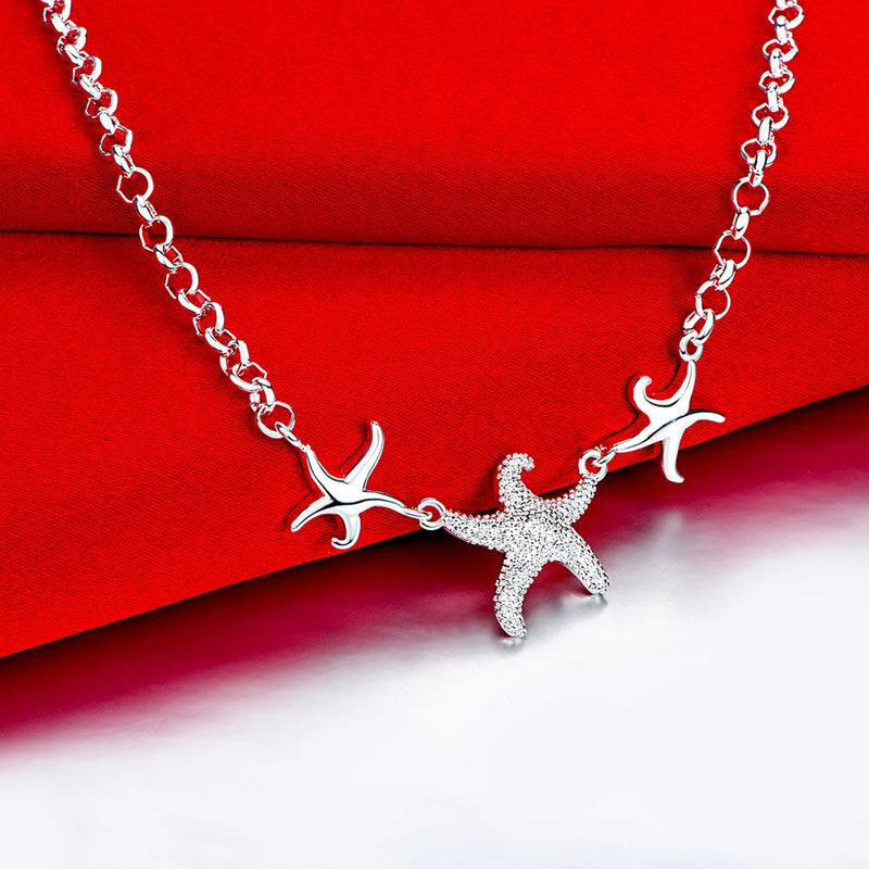 925 Silver 3 Starfish Necklace Women Wedding Jewelry Christmas