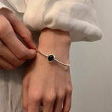 925 Silver Stone Punk Bangle Bracelet for Women