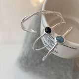 925 Silver Stone Punk Bangle Bracelet for Women