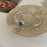 925 Silver Stone Punk Bangle Bracelet for Women