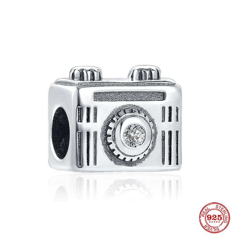 Sterling Silver Vintage Camera Charm Bead For Women Fit Bracelet DIY Jewelry