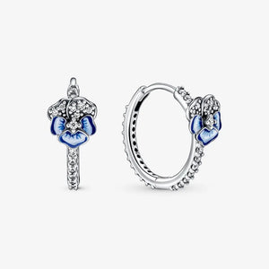 925 Silver Butterfly & Pansy Flower Hoop Earrings Freehand Heart Hoops