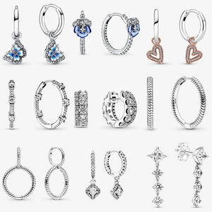 925 Silver Butterfly & Pansy Flower Hoop Earrings Freehand Heart Hoops