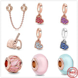 925 Silver Red Purple Pav? Heart Charm Bracelet