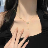 925 Silver Bow Necklace Zirconia Bow Pendant Choker Gift