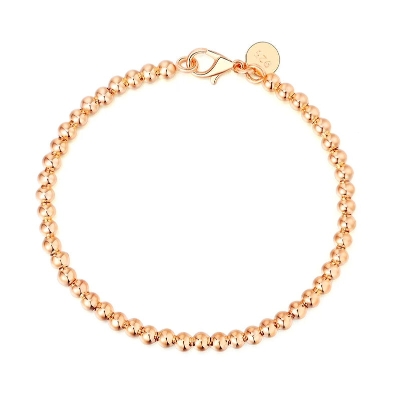 925 Silver 4MM Bead Bracelet Men&Women Charm Jewelry