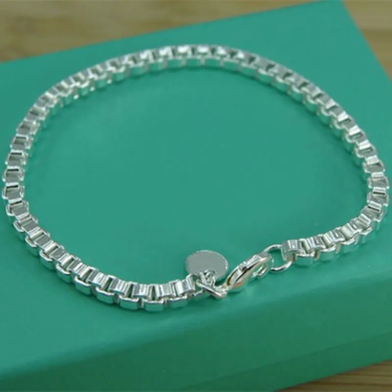 925 Silver Square Box Bracelet Female Charm Jewelry