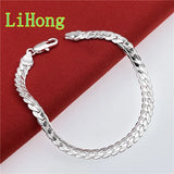 925 Silver 5MM Flat Snake Bone Bracelet Chain for Men & Women