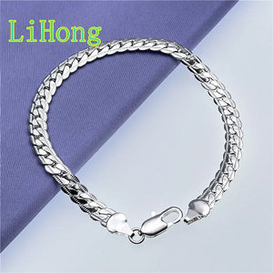 925 Silver 5MM Flat Snake Bone Bracelet Chain for Men & Women