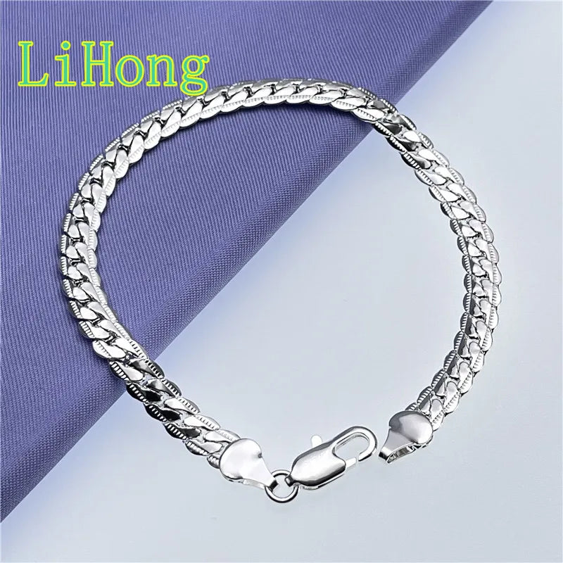 925 Silver 5MM Flat Snake Bone Bracelet Chain for Men & Women