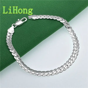 925 Silver 5MM Flat Snake Bone Bracelet Chain for Men & Women