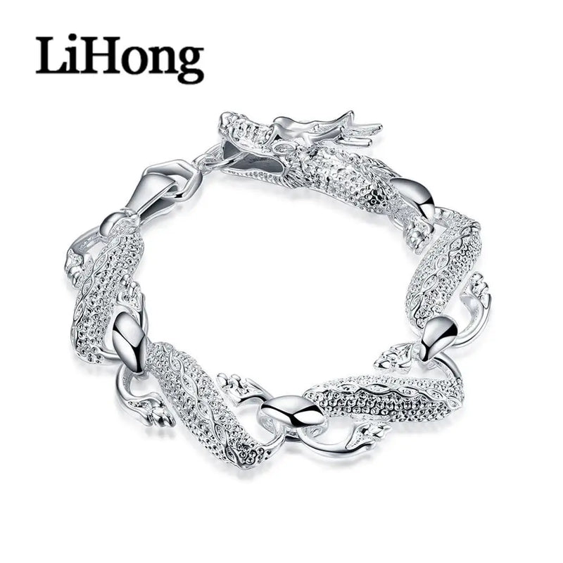 925 Sterling Silver Dragon Bracelet Cuff Men Women Thin Jewelry