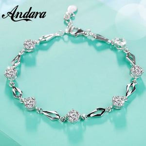 925 Silver Crystal Zircon Diamond Bracelet Charm Jewelry