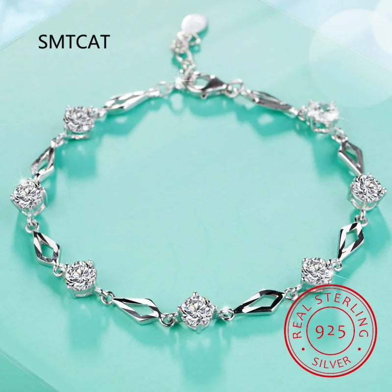 925 Silver Zircon Diamond Bracelet Charm Jewelry