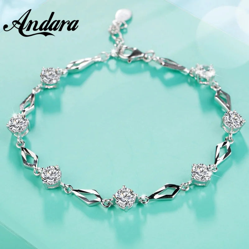 925 Silver Crystal Zircon Diamond Bracelet For Women