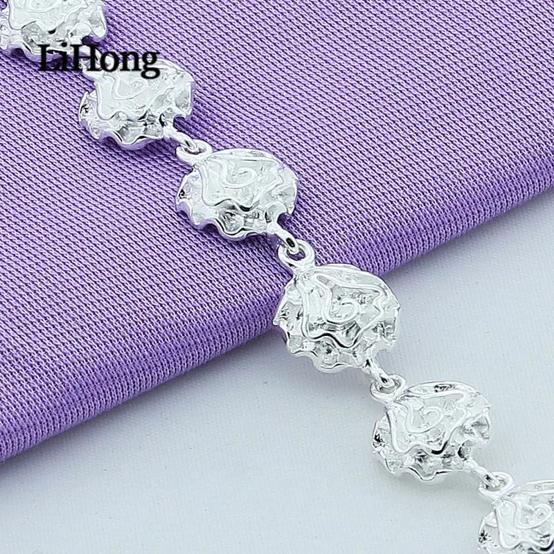 925 Silver Bracelet Delicate Rose Flower Girl Silver Bracelet Charm Jewelry