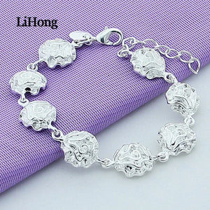 925 Silver Bracelet Delicate Rose Flower Girl Silver Bracelet Charm Jewelry
