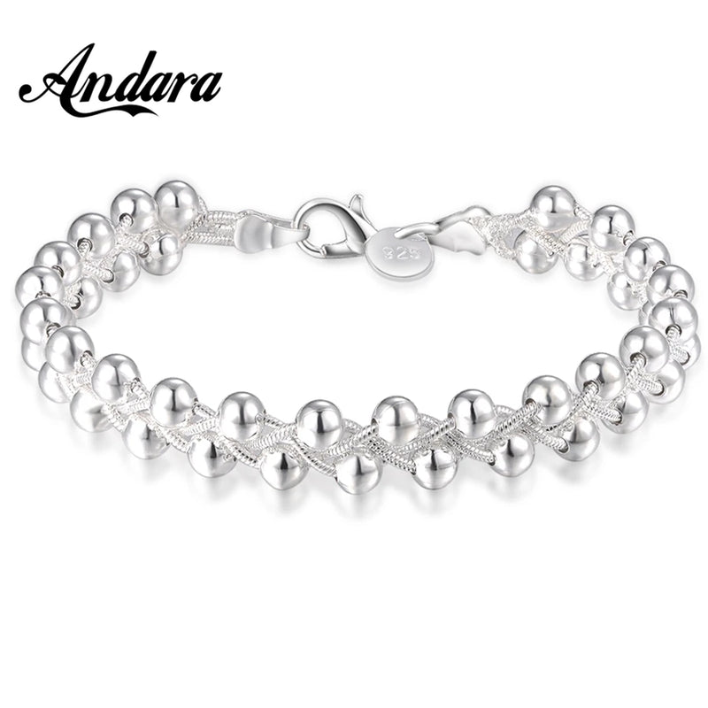 925 Silver Bead Bracelet Bangle for Women Jewelry Gift