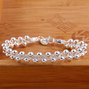 925 Silver Bead Bracelet Bangle for Women Jewelry Gift