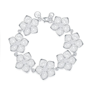 925 Silver Flower Bracelet Charm Wedding Gift