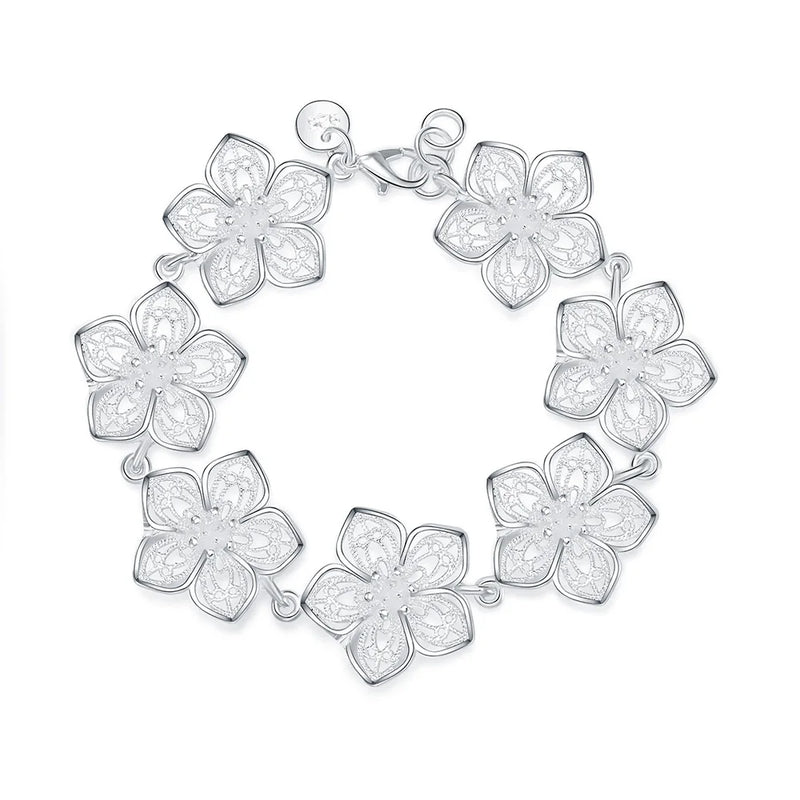 925 Silver Flower Bracelet Charm Wedding Gift