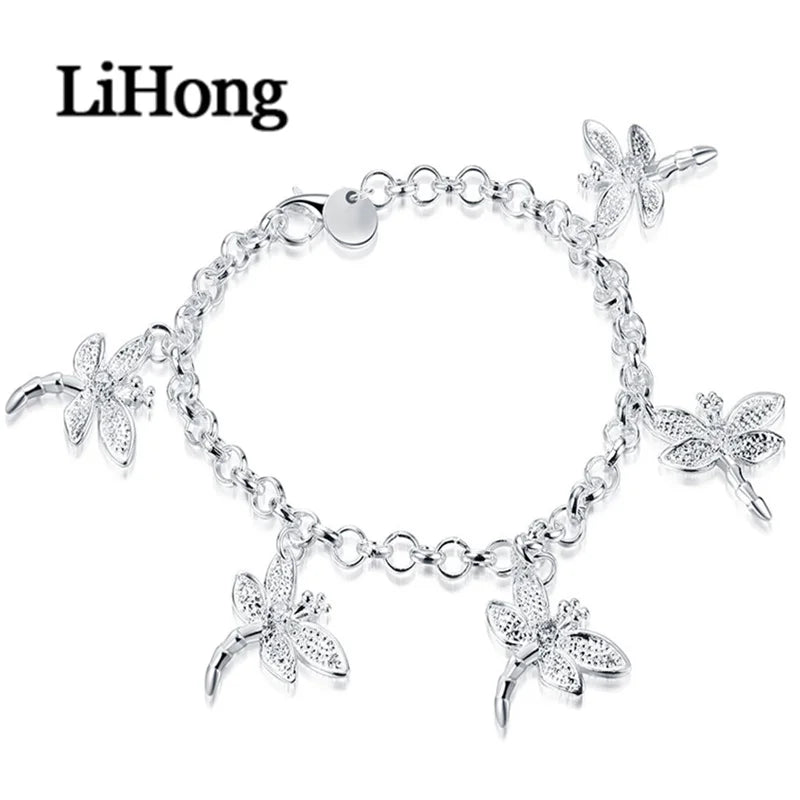 925 Silver Dragonfly Bracelet Women Wedding Jewelry