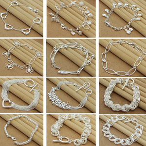 925 Silver Bracelet Four-Leaf Clover Heart Snake Bone Bracelet