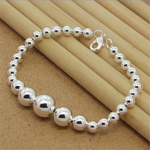 925 Silver Bead Chain Bracelet for Women 7.5 Inches long