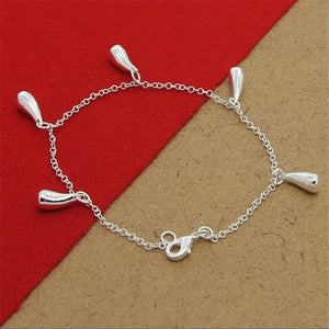 925 Silver 5 Drop Pendant Bracelet Women Charm Jewelry