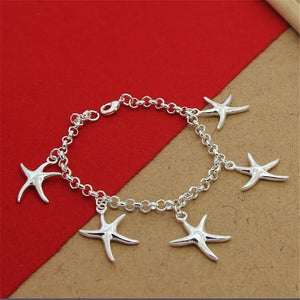 925 Silver Bracelet with 5 Starfish Pendants for Women