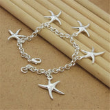925 Silver Bracelet with 5 Starfish Pendants for Women