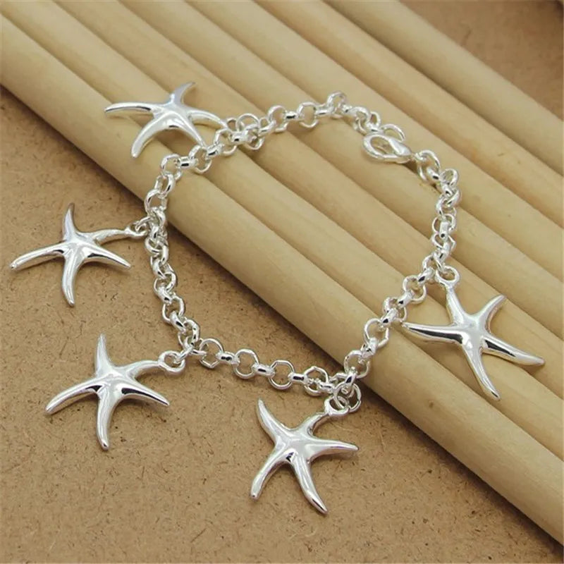 925 Silver Bracelet with 5 Starfish Pendants for Women
