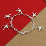 925 Silver Bracelet with 5 Starfish Pendants for Women