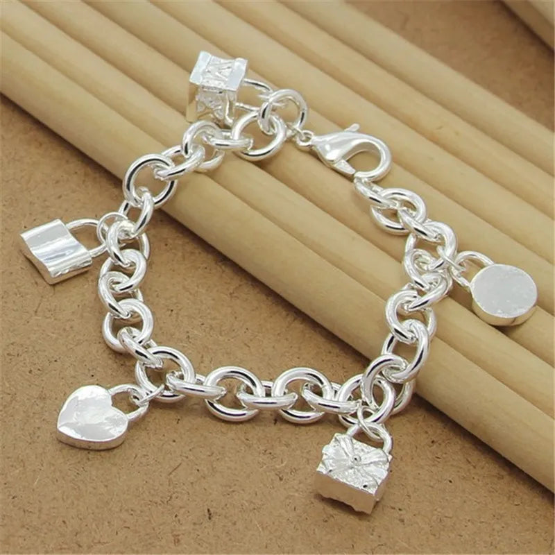 925 Silver Bracelet 5-Piece Lock Charm Jewelry