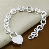 925 Silver Heart Lock Bracelet Lobster Clasp Gift