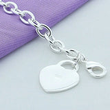 925 Silver Heart Pendant Bracelet Lobster Clasp Glamour Jewelry