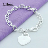925 Silver Heart Pendant Bracelet Lobster Clasp Glamour Jewelry