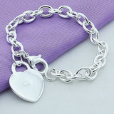 925 Silver Heart Pendant Bracelet Lobster Clasp Glamour Jewelry