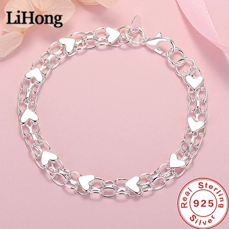 925 Silver Heart Bracelet Women Engagement Jewelry
