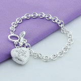 925 Silver Heart Bracelet Zircon Inlaid Charm Jewelry Gift